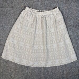 Halogen A-Line Skirt Women 10P Beige Aztec‎ Boho Geometric Jacquard HA309203MP